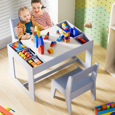 Ensemble Table 3 en 1 pour enfants, avec 2 chaises et espaces de rangement