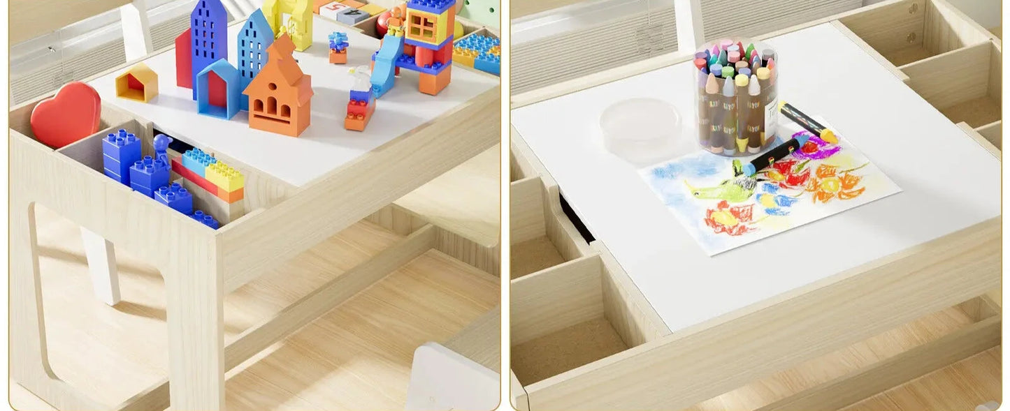 Ensemble Table 3 en 1 pour enfants, avec 2 chaises et espaces de rangement