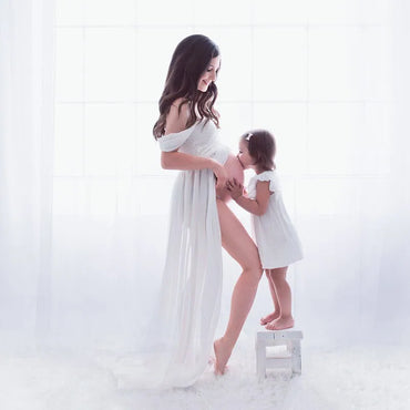 Robe de Maternité fendue en dentelle mousseline de soie