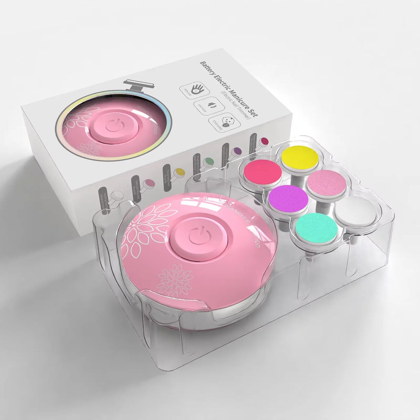 Coffret lime à ongles électrique pour bébé avec 6 embouts