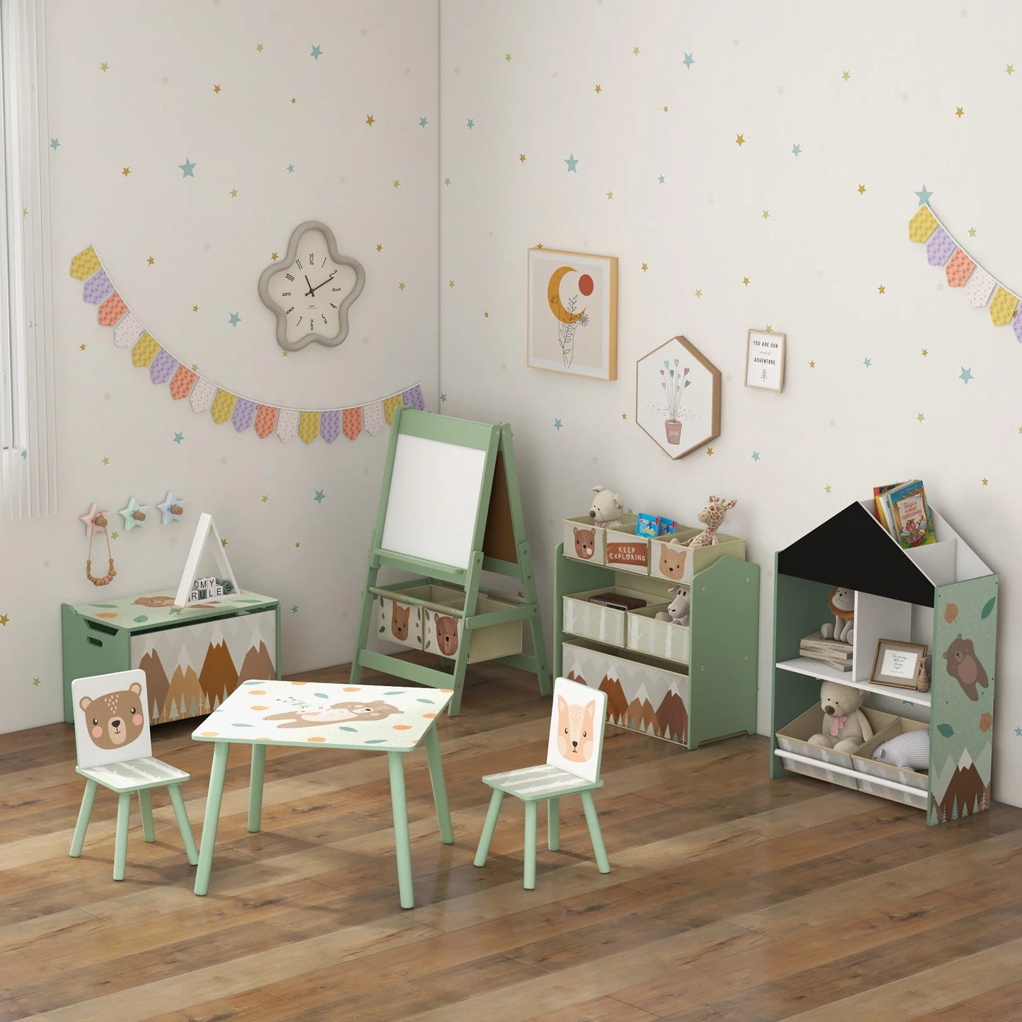 Table pour enfant motif animaux avec 2 chaises