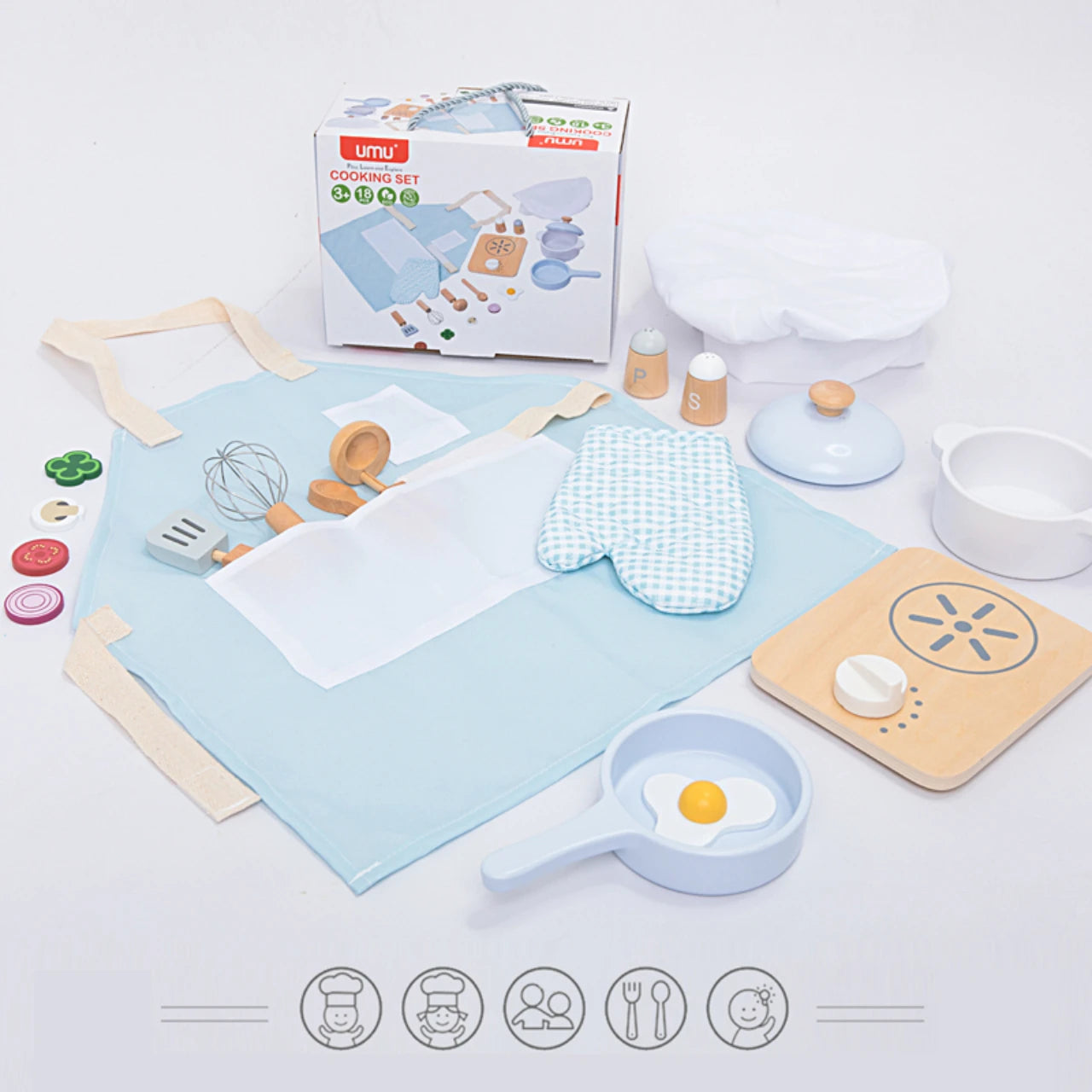 Ensemble d'ustensiles et d'accessoires de cuisine en bois pour enfants