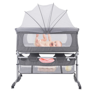 Lit bébé 3 en 1 berceau mobile, réglable avec moustiquaire, matelas, et panier de rangement