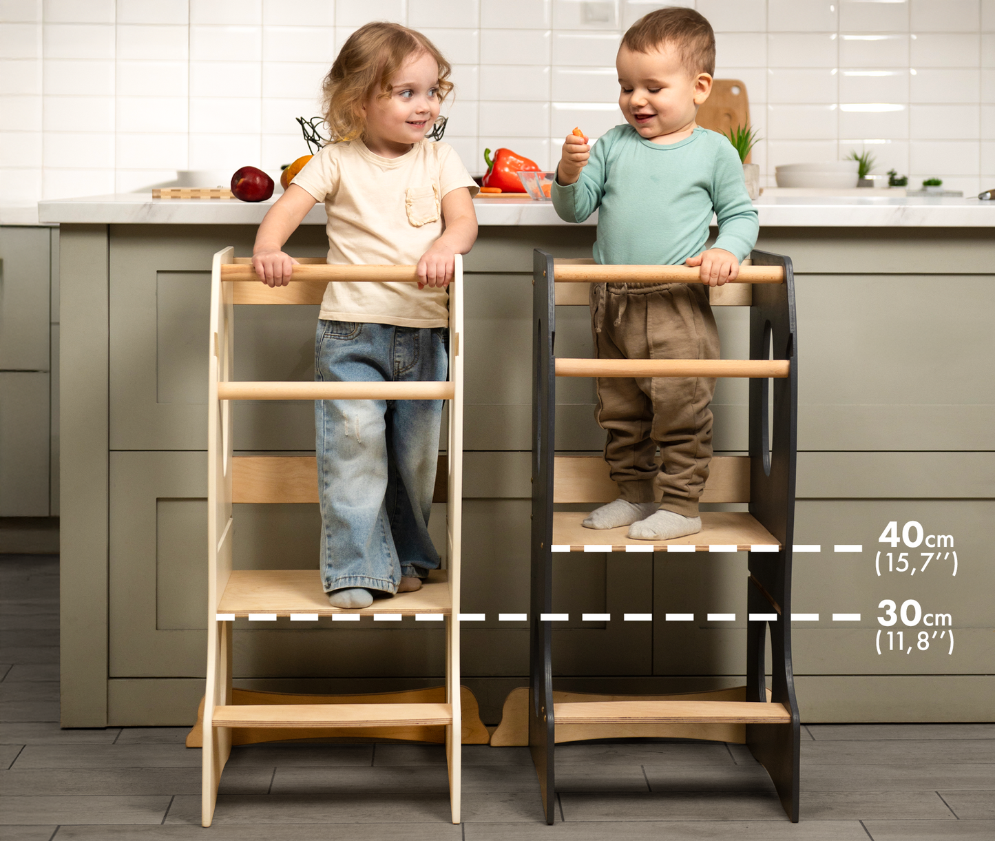Tour d'apprentissage Montessori : Chaise évolutive pour enfant en bois – Ivoire