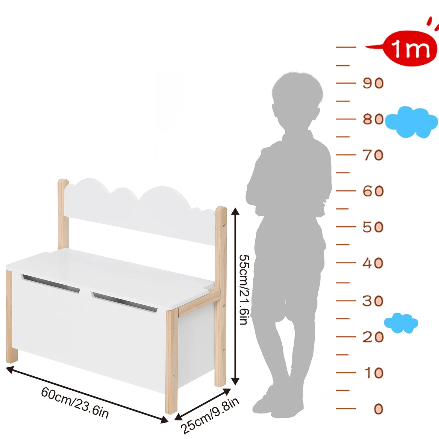 Banc pour enfants avec dossier et espace de rangement