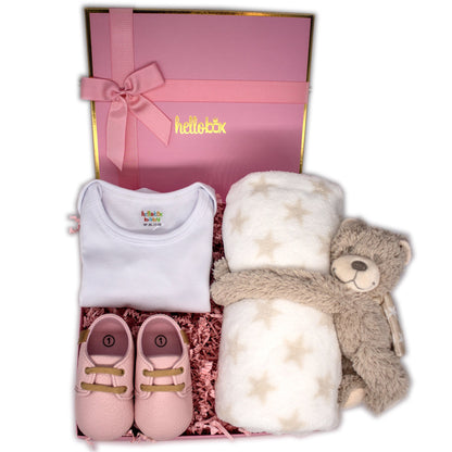 Coffret Cadeau Bébé Hello Box pour Naissance Fille, Nouveau-né