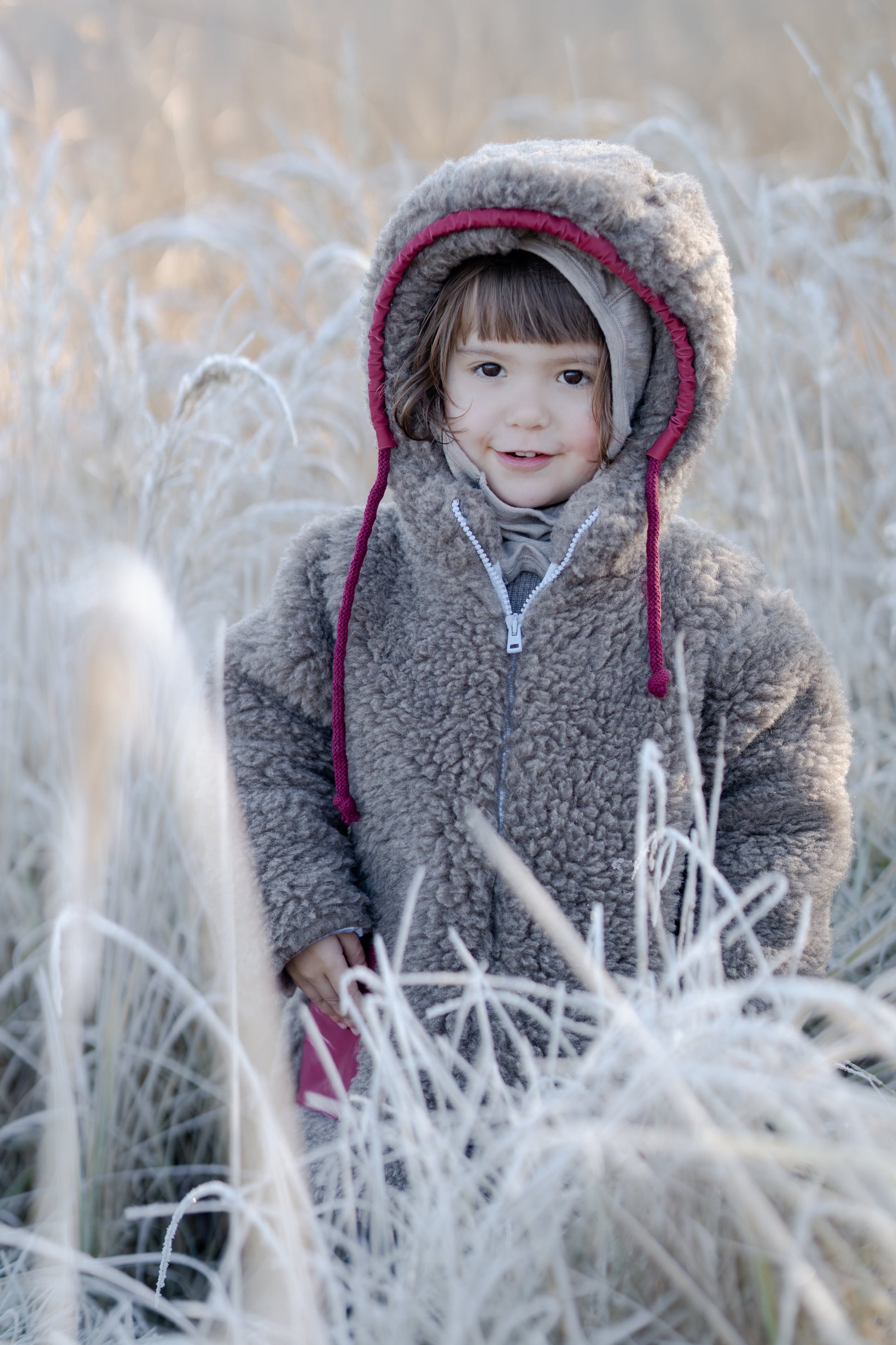 Baby/Kid Jacket in Teddy Wool - Melange Brown-1