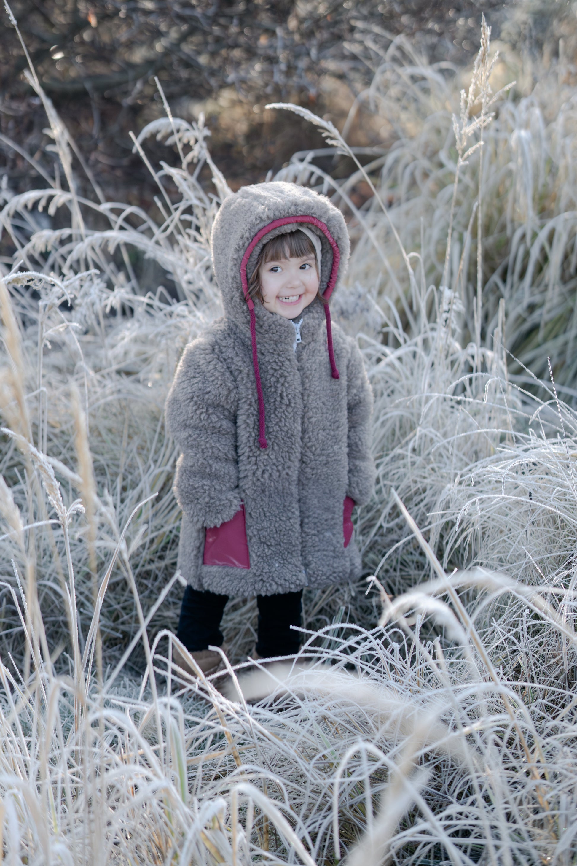 Baby/Kid Jacket in Teddy Wool - Melange Brown-3