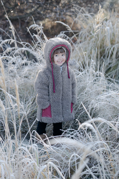 Baby/Kid Jacket in Teddy Wool - Melange Brown-3
