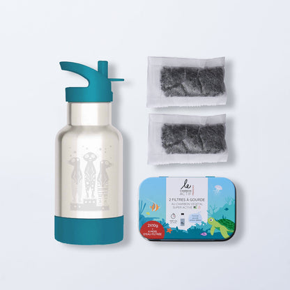 Coffret gourde enfant + filtres au charbon actif, Collaboration Le Charbon Actif Français X Gaspajoe