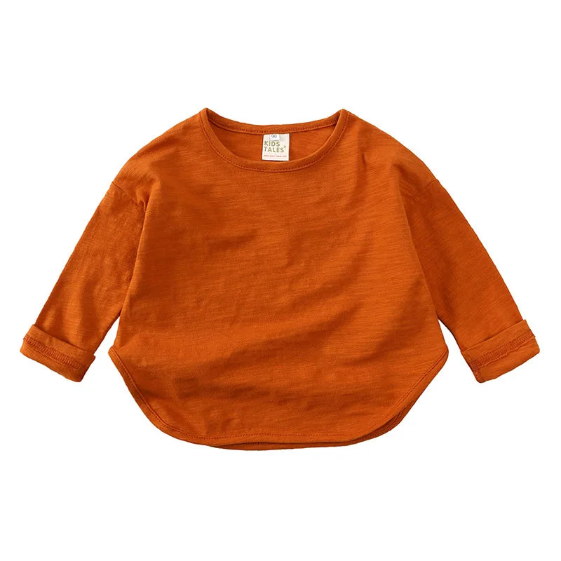 T-shirt à manches longues en coton, style simple et décontracté