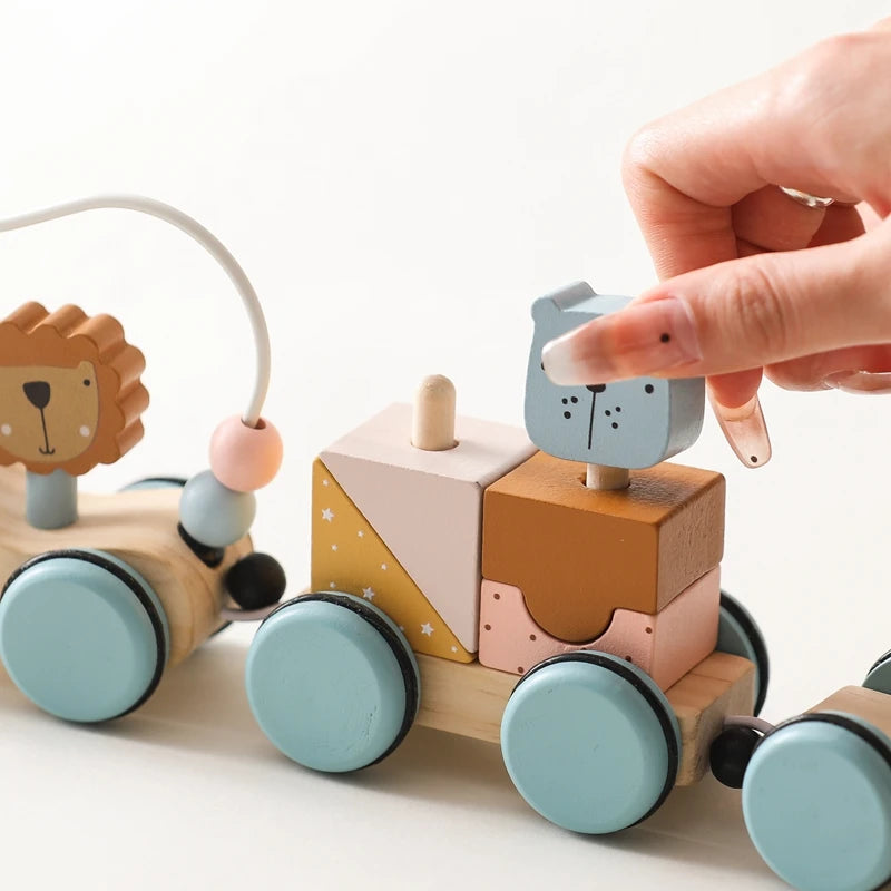 Jouets Montessori en bois pour bébé - Le train des animaux
