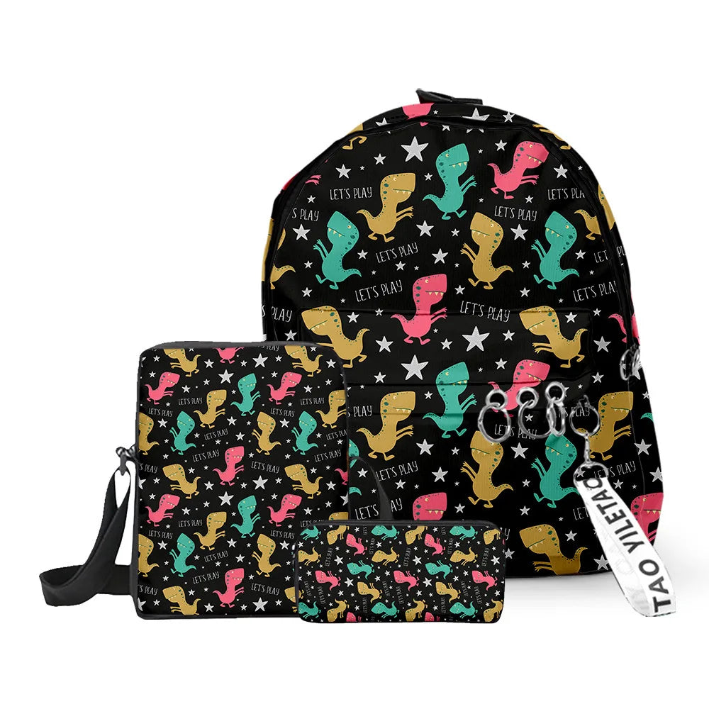 Ensemble sac à dos, trousse et sacoche dinosaures