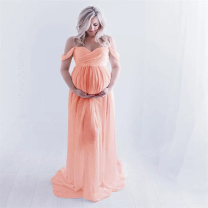 Robe de Maternité fendue en dentelle mousseline de soie