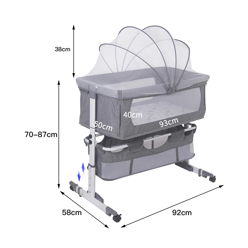 Lit bébé 3 en 1 berceau mobile, réglable avec moustiquaire, matelas, et panier de rangement