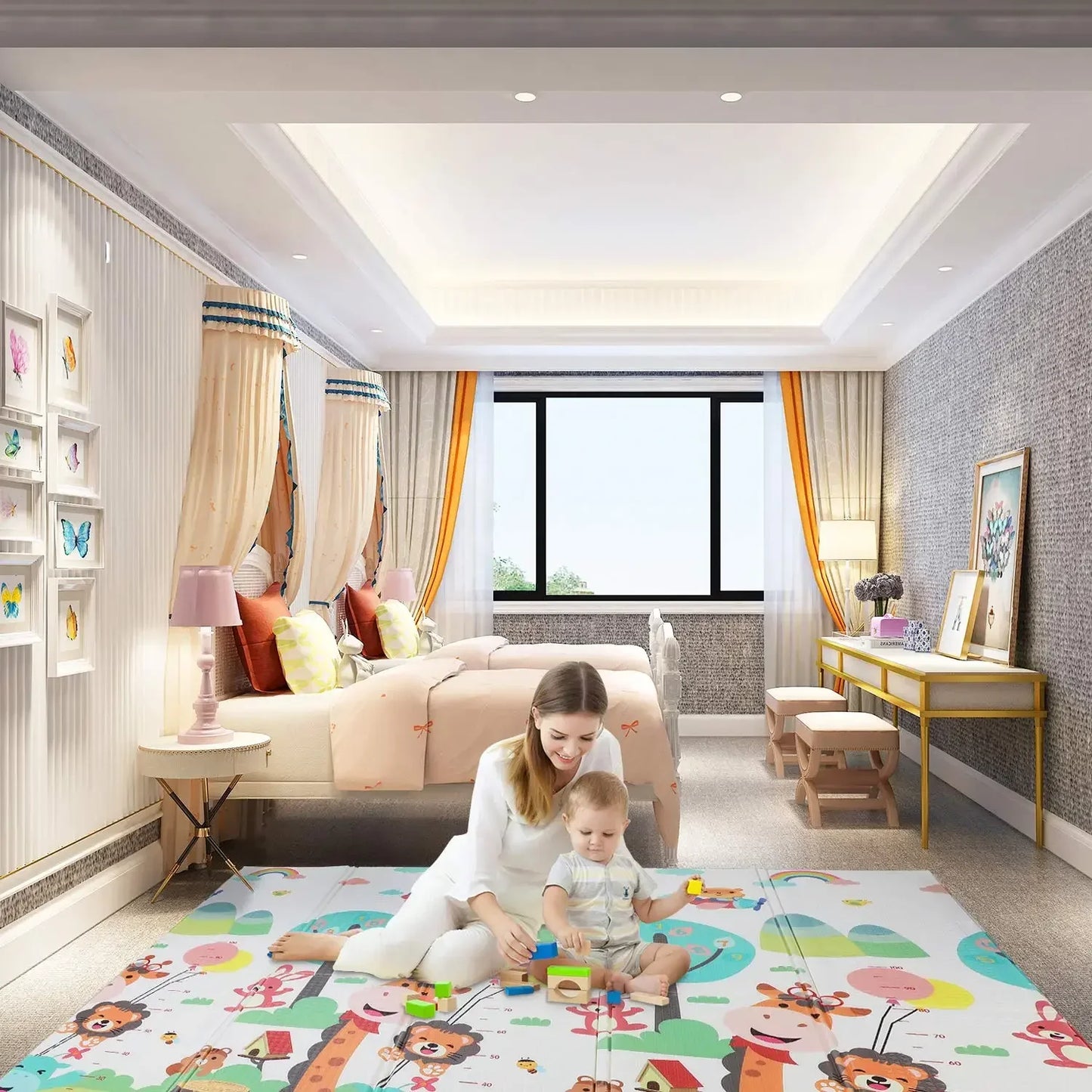 Tapis de jeu pliable pour bébé, double face, en mousse et antidérapant