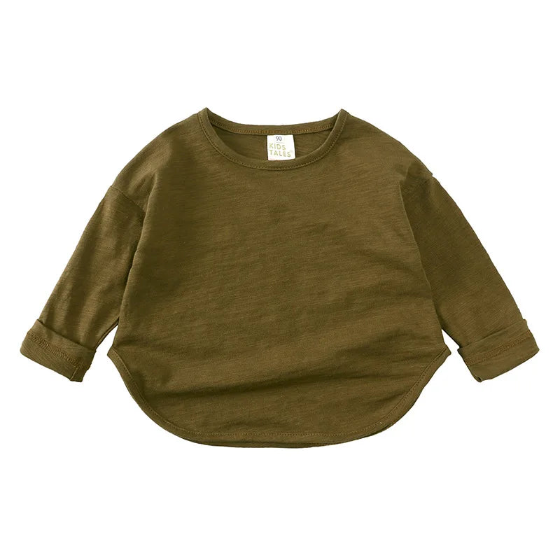 T-shirt à manches longues en coton, style simple et décontracté
