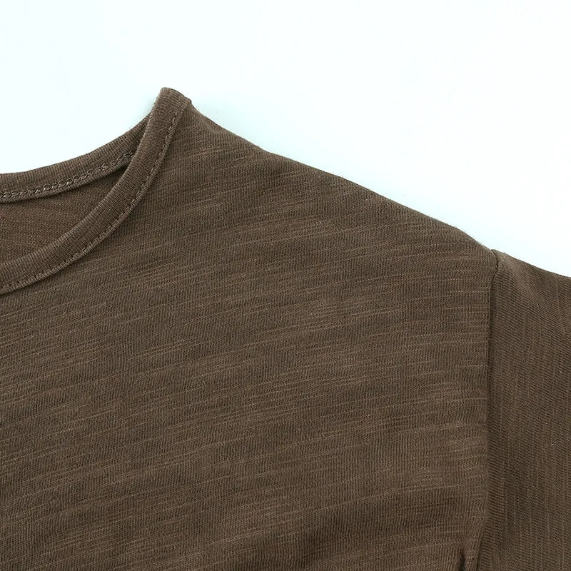 Tee-shirt à manches longues en coton, style simple et décontracté