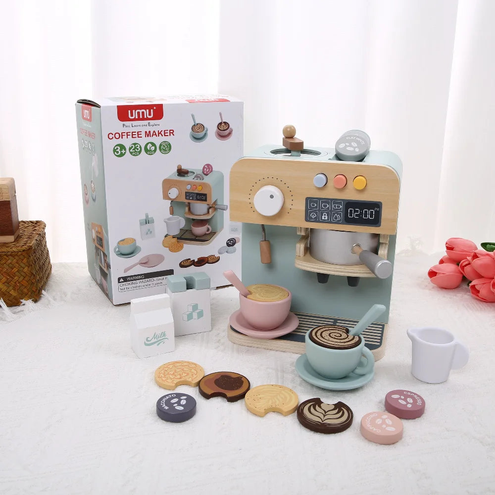 Jeux d'imitation en bois pour enfants - Machine à café et Caisse enregistreuse