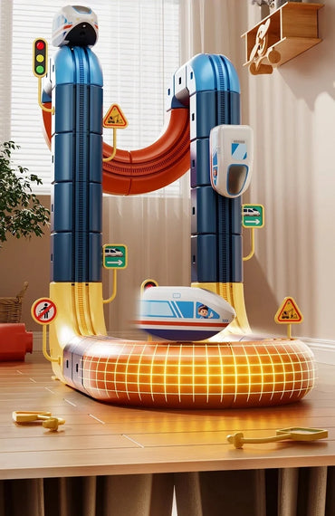 Circuit flexible de train électrique magnétique sur rail pour enfants