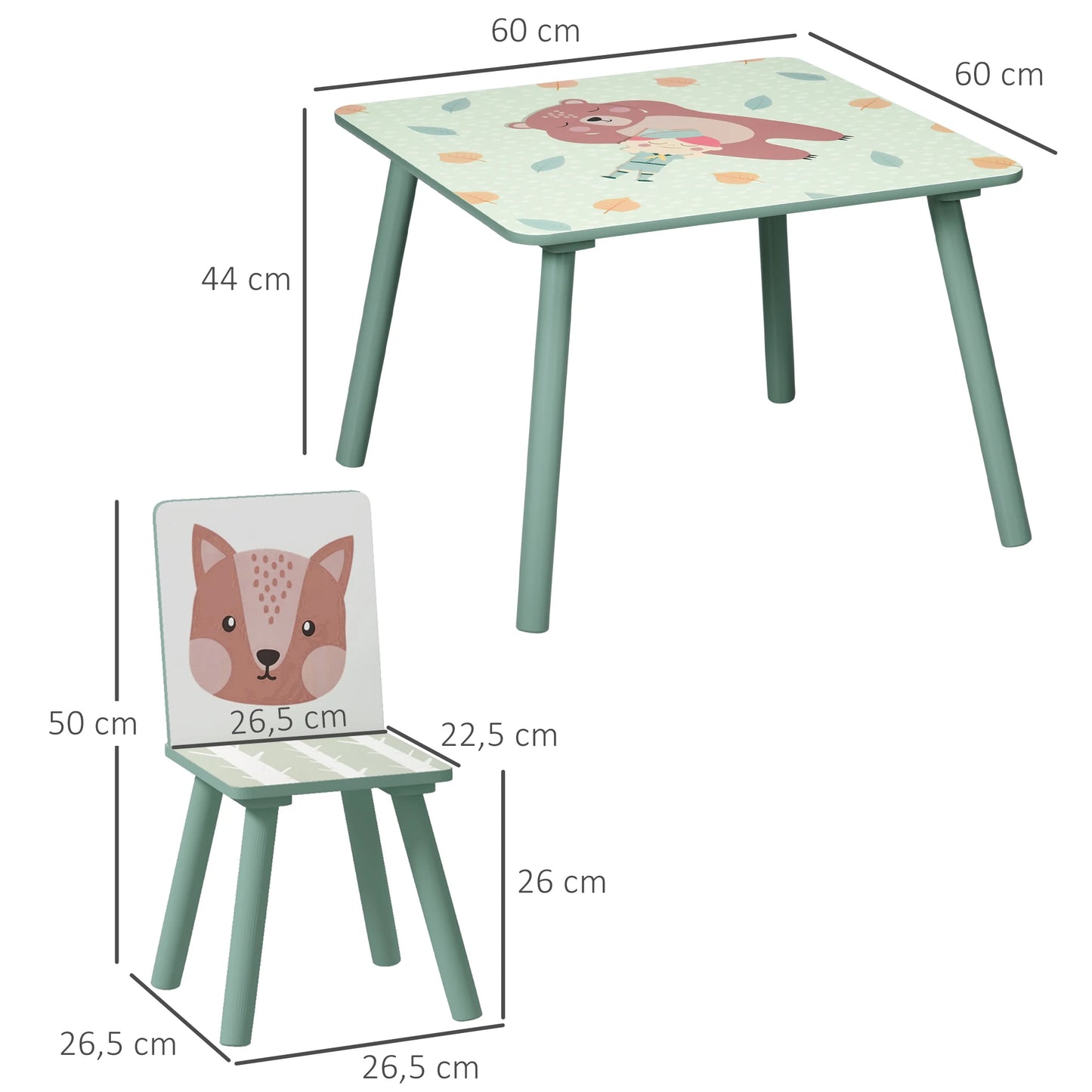 Table pour enfant motif animaux avec 2 chaises