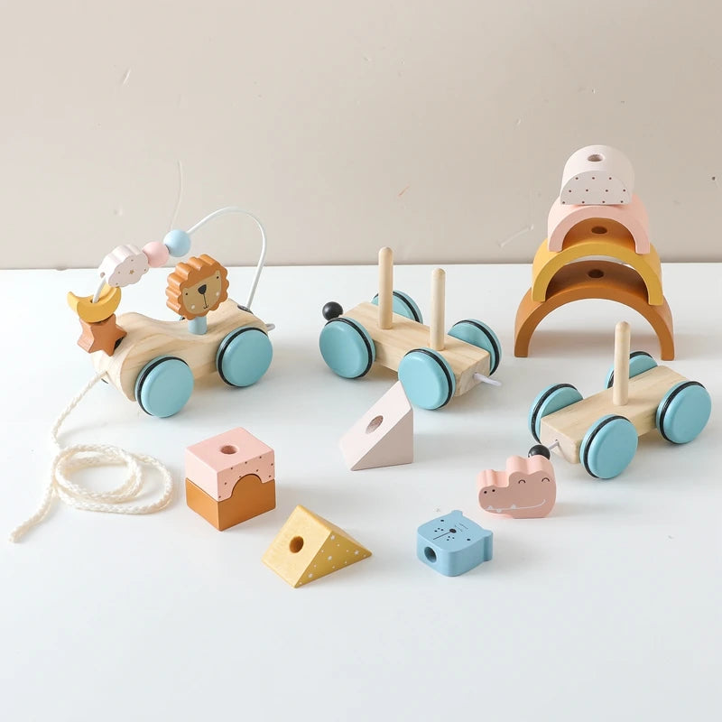 Jouets Montessori en bois pour bébé - Le train des animaux