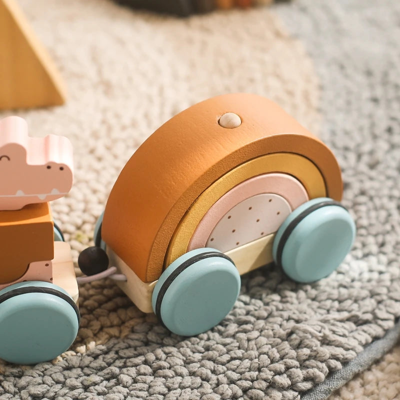 Jouets Montessori en bois pour bébé - Le train des animaux