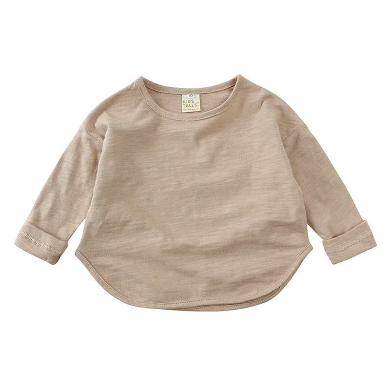T-shirt à manches longues en coton, style simple et décontracté