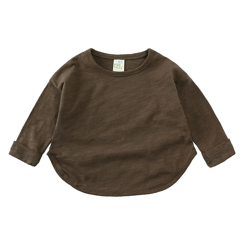 T-shirt à manches longues en coton, style simple et décontracté