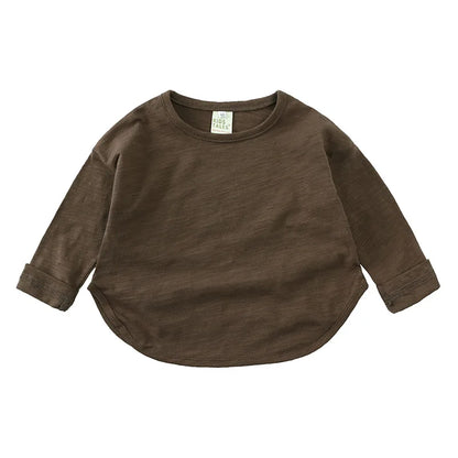 T-shirt à manches longues en coton, style simple et décontracté