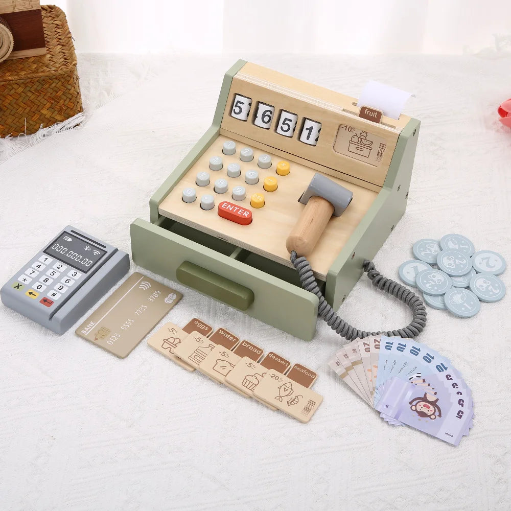 Jeux d'imitation en bois pour enfants - Machine à café et Caisse enregistreuse