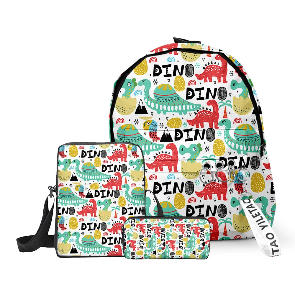Ensemble sac à dos, trousse et sacoche dinosaures