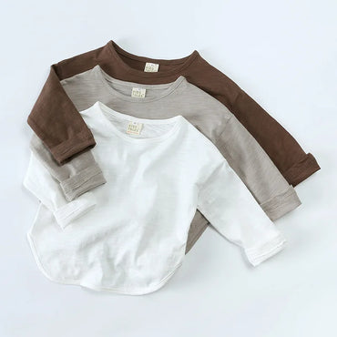 T-shirt à manches longues en coton, style simple et décontracté