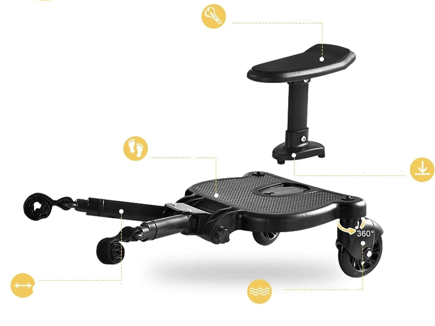 Adaptateur marchepied universel 2 en 1 pour poussette, avec siège pour deuxième enfant