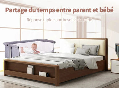 Lit bébé 3 en 1 berceau mobile, réglable avec moustiquaire, matelas, et panier de rangement