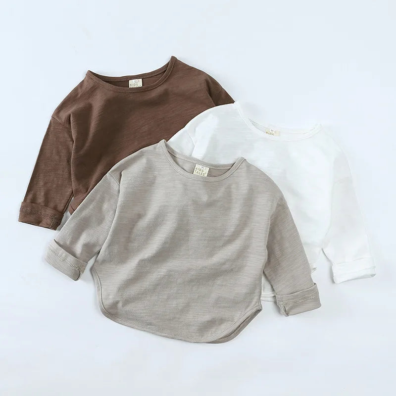 T-shirt à manches longues en coton, style simple et décontracté