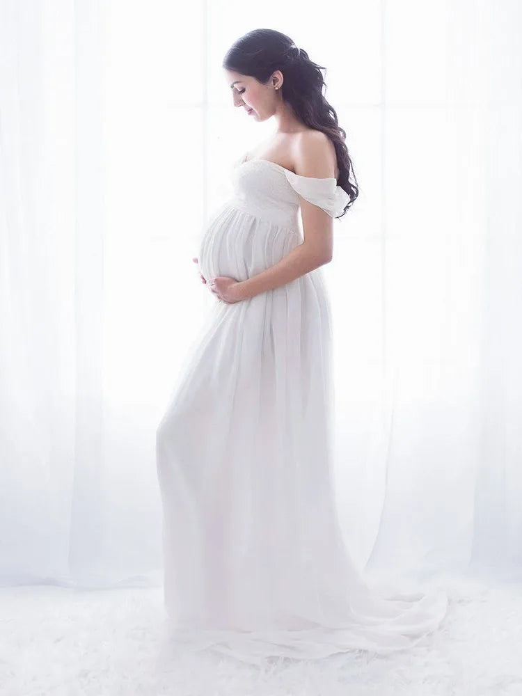 Robe de Maternité fendue en dentelle mousseline de soie