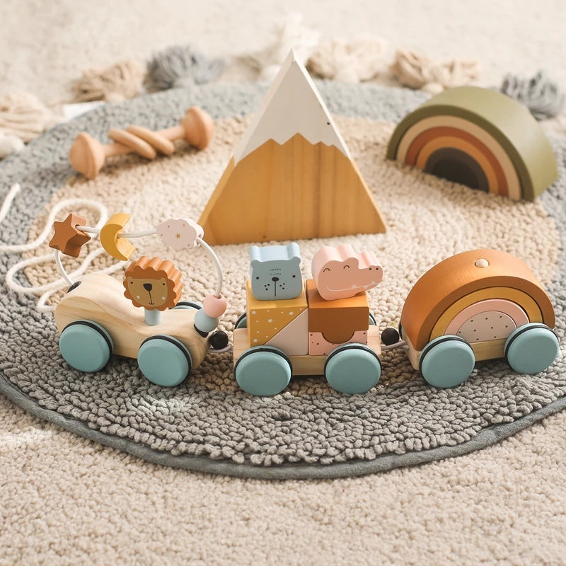 Jouets Montessori en bois pour bébé - Le train des animaux Petit Berceau