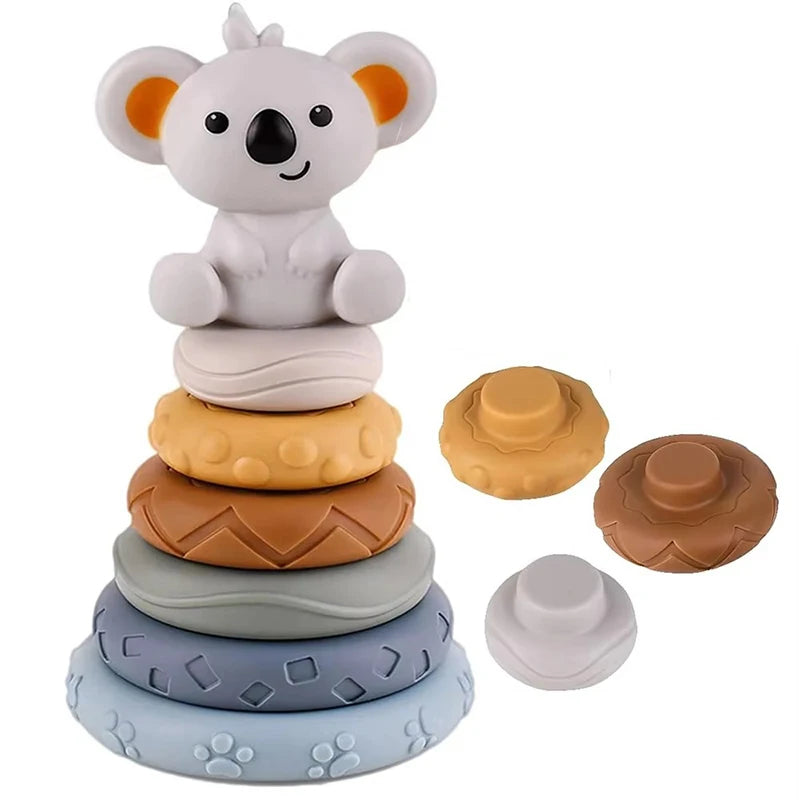 Tour à empiler Montessori Koala ou Eléphant pour bébé, développement de la motricité Fine