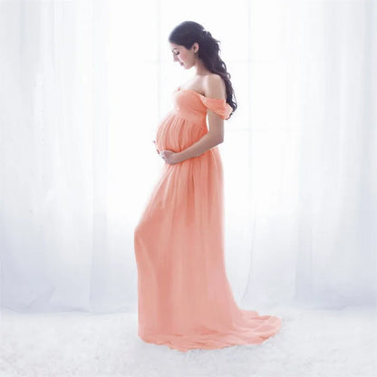Robe de Maternité fendue en dentelle mousseline de soie