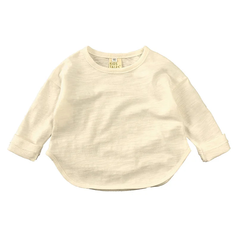 T-shirt à manches longues en coton, style simple et décontracté