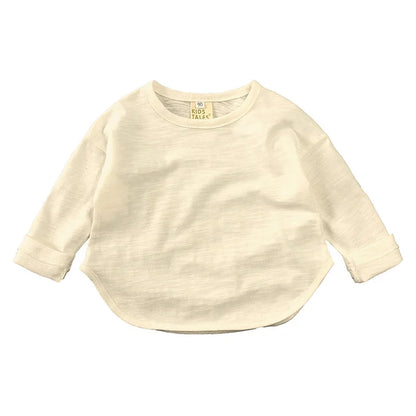 T-shirt à manches longues en coton, style simple et décontracté