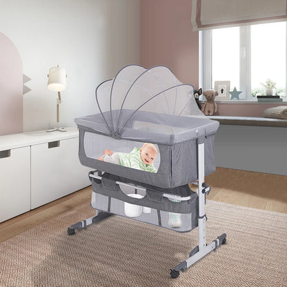 Lit bébé 3 en 1 berceau mobile, réglable avec moustiquaire, matelas, et panier de rangement