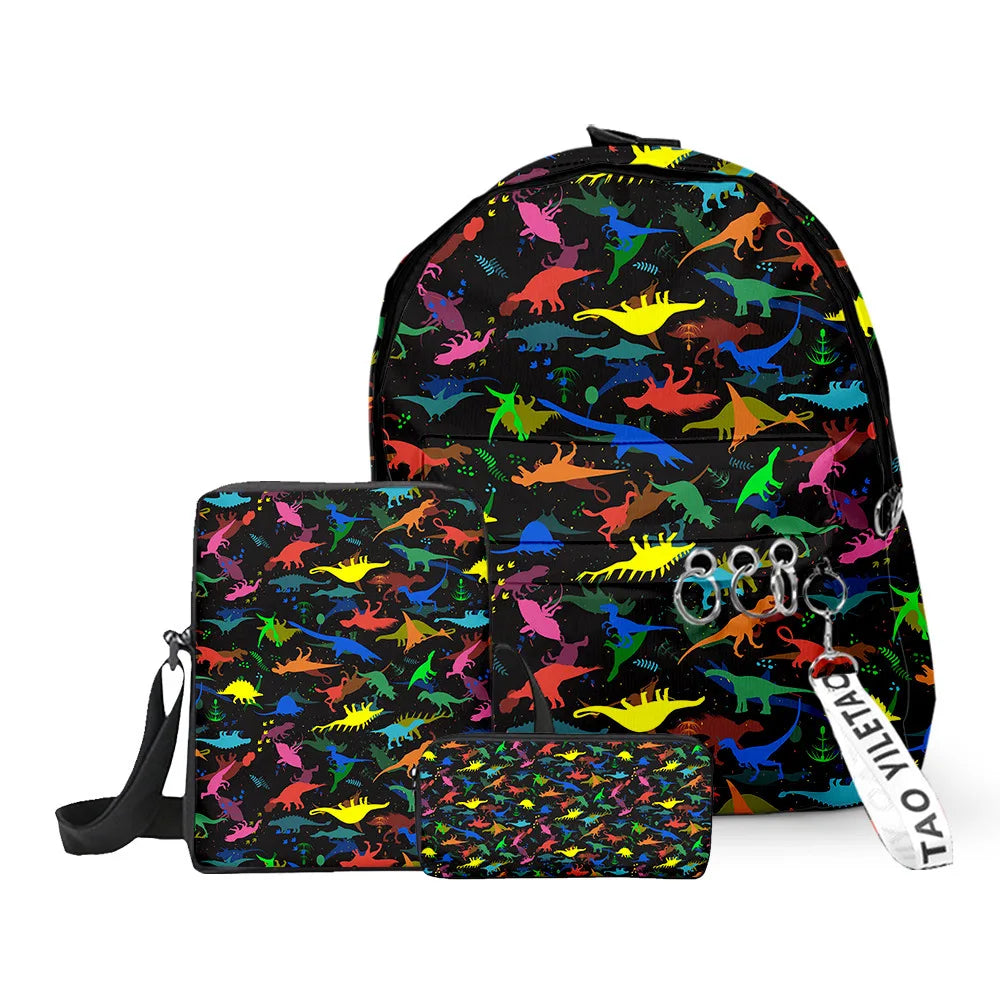 Ensemble sac à dos, trousse et sacoche dinosaures