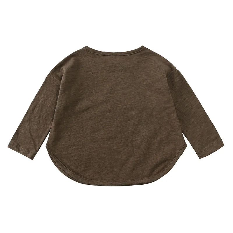 Tee-shirt à manches longues en coton, style simple et décontracté