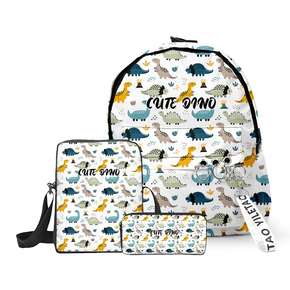 Ensemble sac à dos, trousse et sacoche dinosaures
