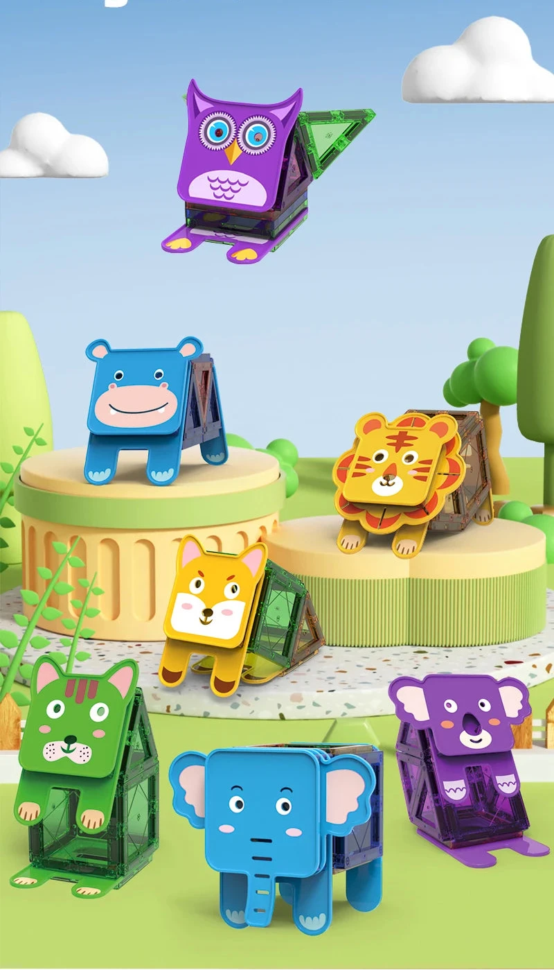 Blocs de construction magnétiques animaux pour enfants