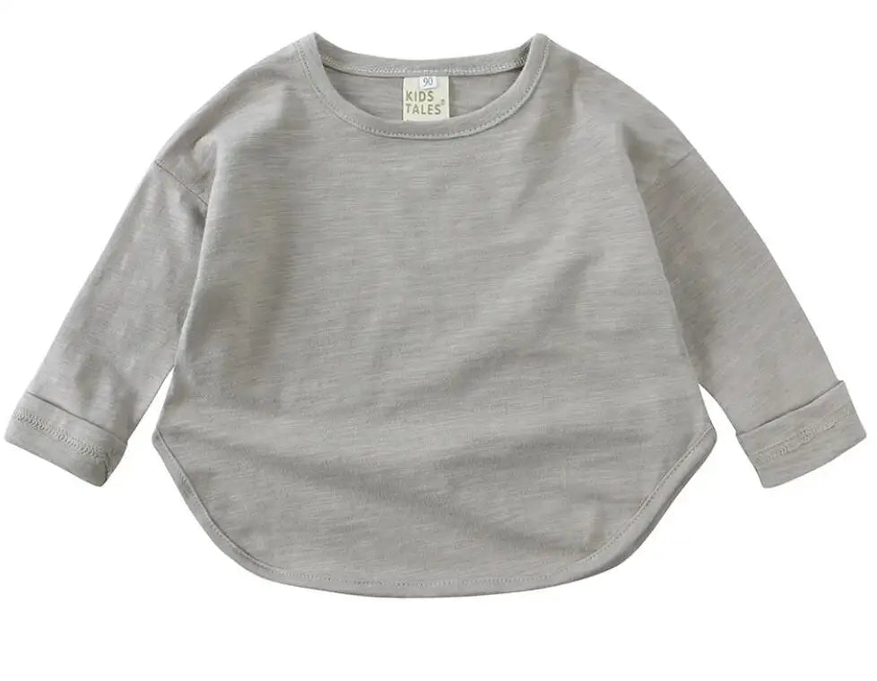 T-shirt à manches longues en coton, style simple et décontracté