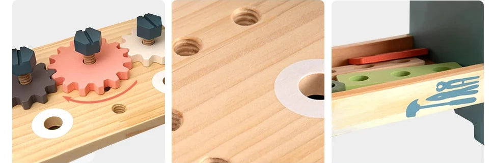 Etabli de bricolage en bois et son ensemble d'outils pour enfants