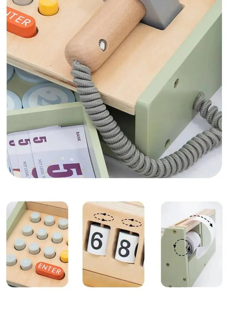 Jeux d'imitation en bois pour enfants - Machine à café et Caisse enregistreuse